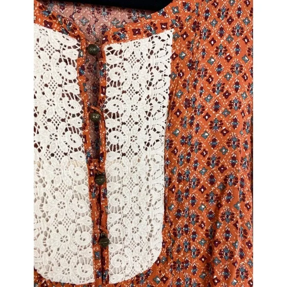 Anthropologie Maeve Womens Hiver Peasant Blouse 12 Orange Boho Hippie Floral - Picture 5 of 9